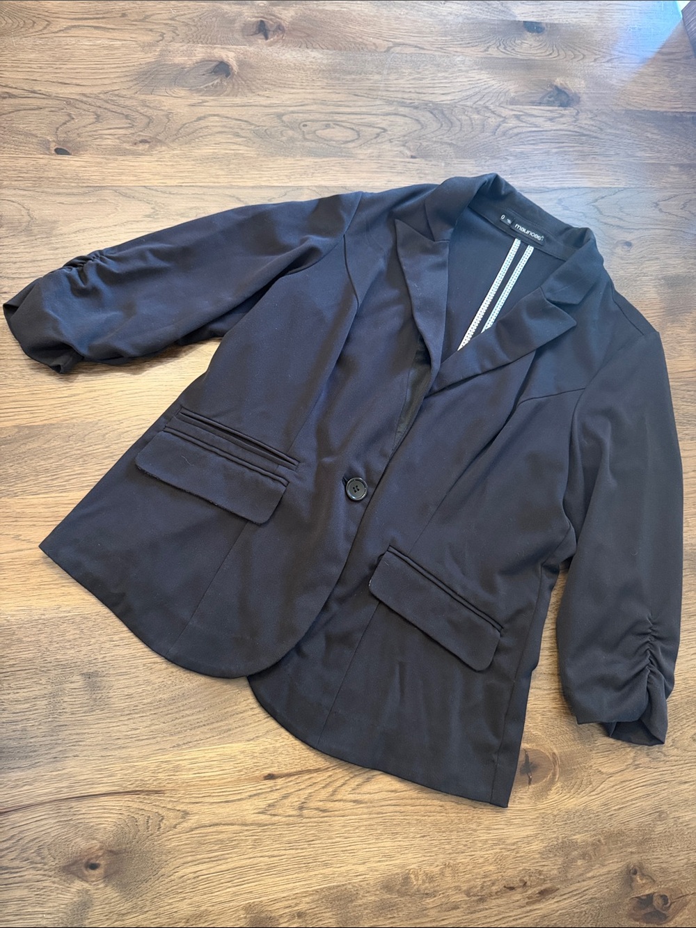 Maurice's Women's 0 Black Ruched 3/4 Sleeve Blazer